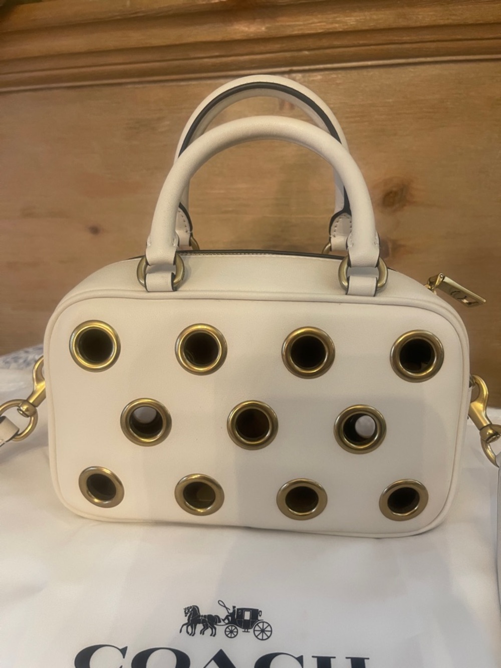 Coach Cream Leather Satchel mini  with Gold Grommets - Picture 5 of 16